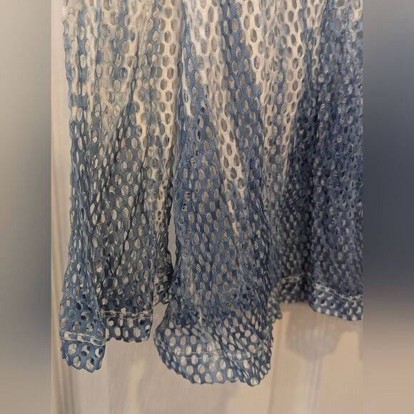 Chico's Blue White Perforated Zip Front Jacket Cover Up Mesh Cardigan Boho Sz 3X - Picture 11 of 12